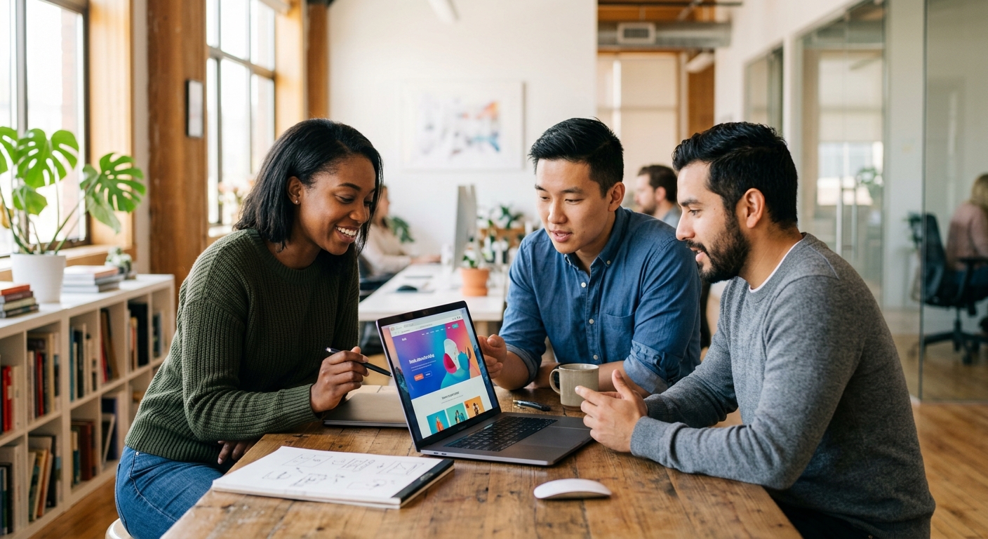 A small Cornerstone development agency team collaborating